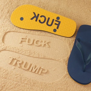 Fuck Trump Flip Flops with sand imprint image 3