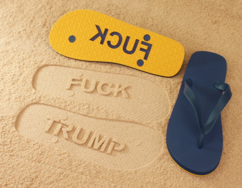 Fuck Trump Flip Flops with sand imprint image 3