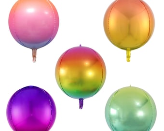 22" 4D Orb Ball Balloon - Mylar Foil Rainbow Ombre Gradient Round Sphere, Baby Shower, Birthday, Bachelorette, Tropical Beach Party Decor