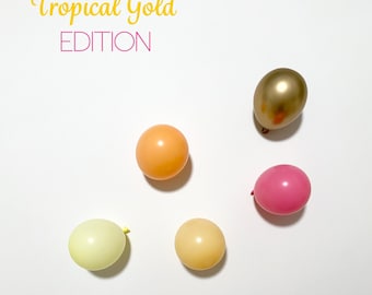 Kit de arco de guirnalda de globos Tropical Gold. Rosa, melocotón, amarillo pastel, dorado cromado. Macaron, sorbete. Fiesta hawaiana de primer cumpleaños, baby shower de niña.