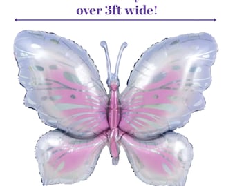 38.5" Jumbo Butterfly Mylar Foil Balloon, Pastel Pink & Purple, Birthday Party Decor