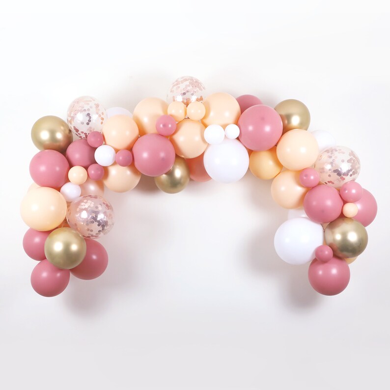Complete Balloon Garland Kit W/hooks. Mauve Gold Confetti Etsy
