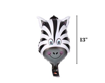 Globo de aluminio Mylar con cara de cebra de 13". Circo, Carnaval. Safari tropical, Selva, Zoológico. Primer cumpleaños de "Salvaje". Baby Shower para niño y niña.