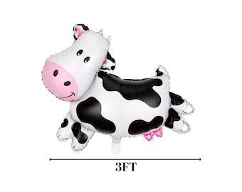 Globo de aluminio Mylar gigante de 3 pies con forma de vaca. Circo, carnaval, granja campestre, zoológico de animales de granja, primer cumpleaños de vaquera y vaquera, baby shower de niño y niña.