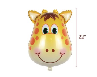 Globo de aluminio Mylar de 22" con cara de jirafa. Carnaval de circo. Safari tropical, jungla, zoológico, animales. Primer cumpleaños de Wild One. Baby Shower de niño y niña.