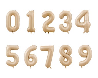 Globo de número de caramelo mate de 32 pulgadas, marrón café con leche neutro apagado, globo de aluminio Mylar grande, 100 días, primer cumpleaños, 21.º cumpleaños, aniversario