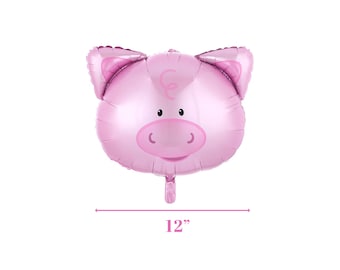 Globo de aluminio Mylar con cara de cerdo rosa de 12". Carnaval de circo. Granero rural. Zoológico de animales de granja. Primer cumpleaños de vaquera vaquera. Baby shower para niño y niña.