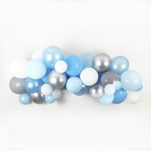 Pastel Matte Blue, Silver Balloon Garland Kit, DIY Complete Arch Kit w/Hooks + Pump, Baby Shower, Boy Birthday, Baptism Christening Backdrop