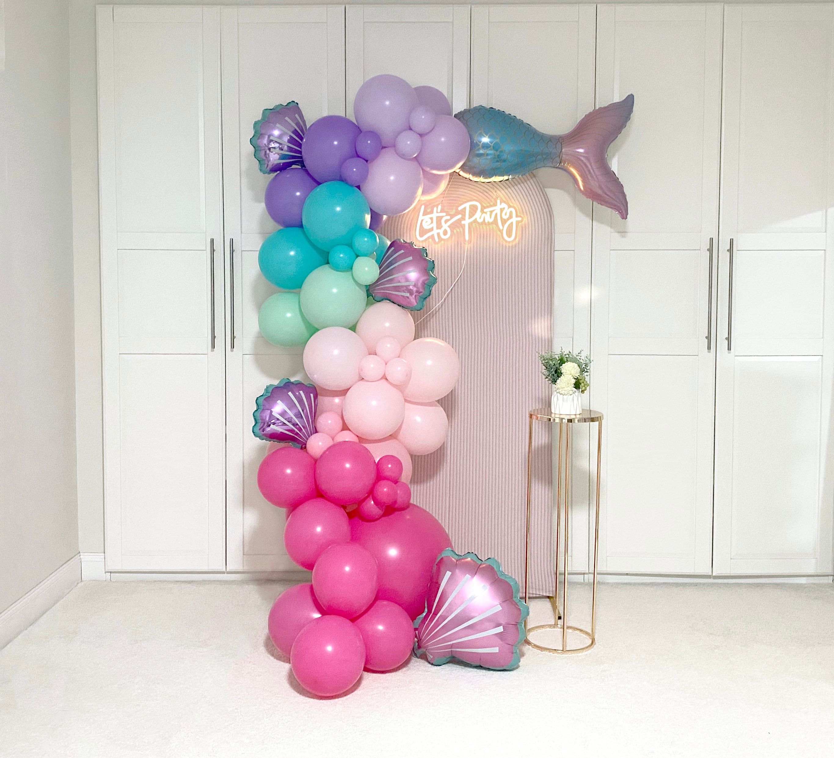 Mermaid Fish Tail Seashell Balloon Garland Pink Purple Teal Balloon Arch Kit Under the Sea First Birthday Girl Baby Shower
