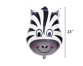 Globo de aluminio Mylar con cara de rayas de cebra de 21". Carnaval de circo. Safari tropical. Animal del zoológico de la jungla. Primer cumpleaños de Wild One. Baby Shower de niño y niña.