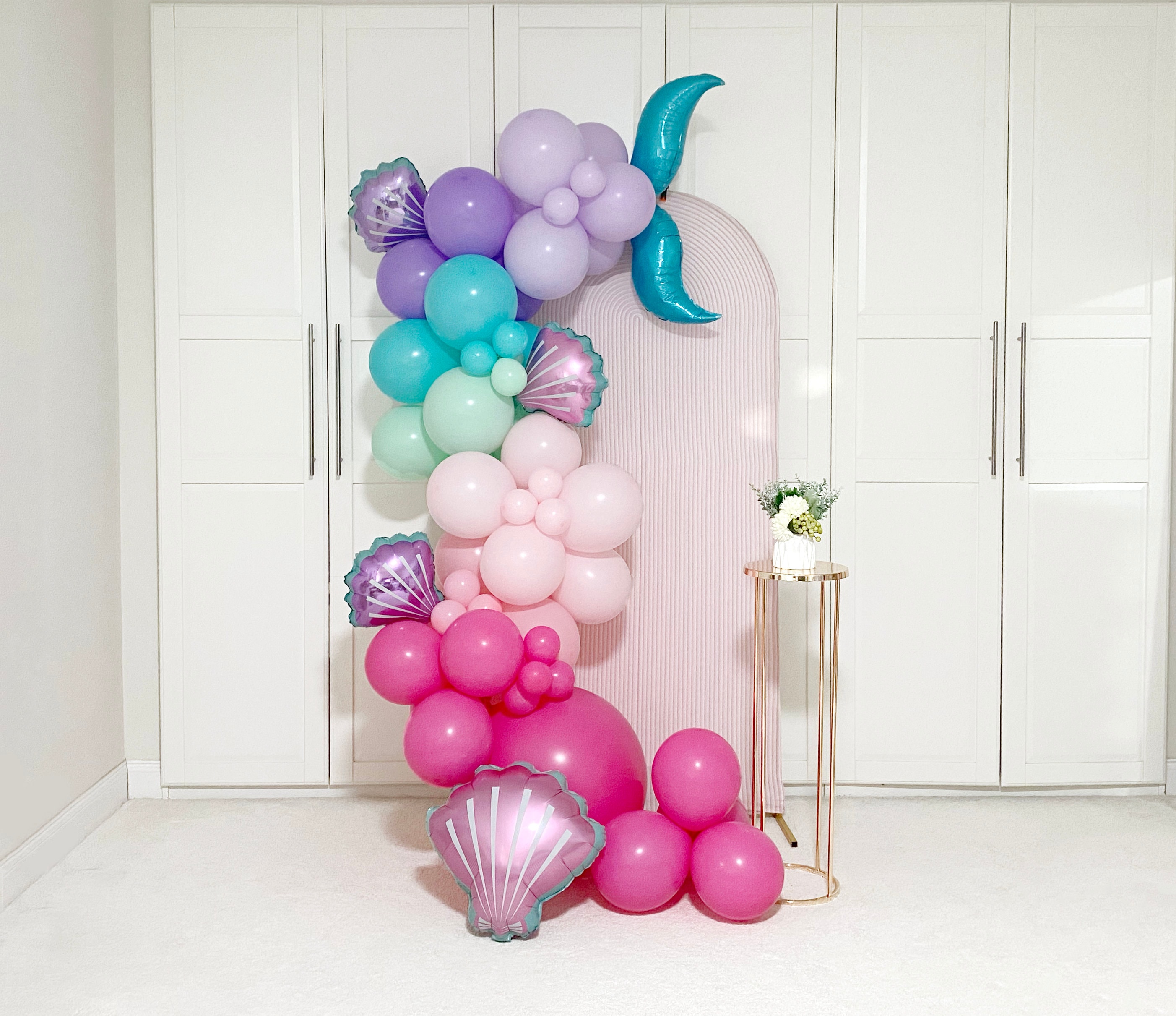 Turquoise Mermaid Fish Tail Seashell Balloon Garland Pink Purple Balloon Arch Kit Under the Sea 1st Birthday Girl Baby Shower