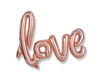 Ballon d'amour en or rose. Bannière de lettre cursive Mylar Foil. Pour les douches nuptiales, proposition de fiançailles, enterrement de vie de jeune fille, mariage, anniversaire