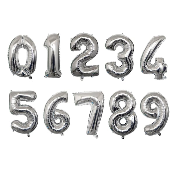 32 inch Metallic Silver Number Balloon - Big Mylar Foil Balloon -  For First Bday, Sweet 16, 21st Birthday, Bar Mitzvah, Anniversary Party