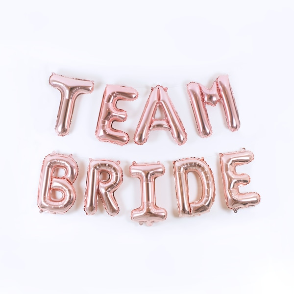 Team Bride - Rose Gold Mylar Foil Letter Balloon Banner. Wall Backdrop Party Decoration for Bridal Wedding Showers & Bachelorette Party