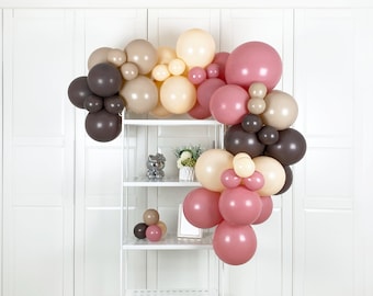 Kit de guirnalda de arco de globos en tonos rosa malva, melocotón, avellana y marrón. Decoración rústica para bodas, cumpleaños de princesas y baby shower de niñas en tonos neutros apagados