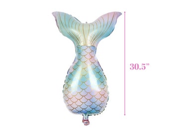 Pastel Ombre Mermaid Tail, Large Foil Balloon: Under the Sea Birthday Party Backdrop Decor