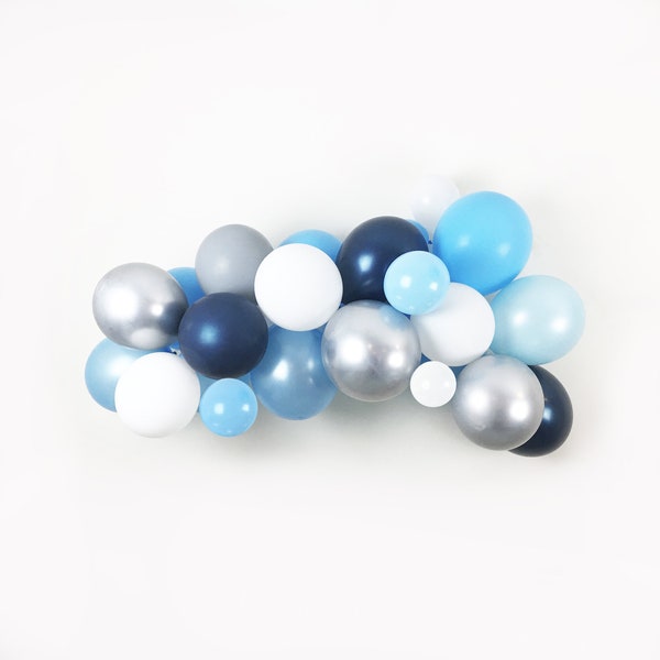 Navy Blue Balloon Garland Kit w/Hooks & Pump - Complete Balloon Arch Kit - Baby Shower, Boy Birthday - Satin Navy, Blue, Gray, Chrome Silver