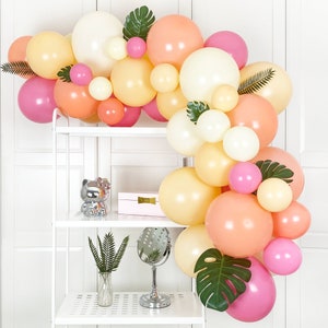 DIY Pastel Tropical Balloon Garland Kit, Complete w/ Hook, Coral Pink, Peach Orange, Yellow Balloon Arch Party Decor - Baby Shower, Birthday