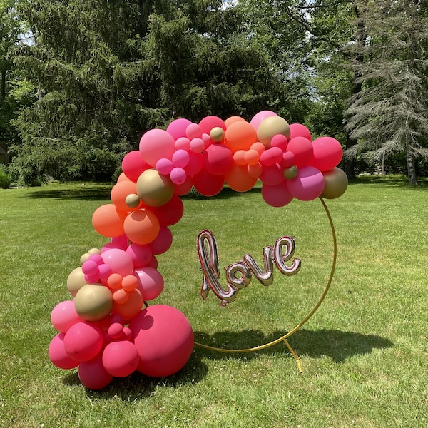 Fuchsia Pink, Coral & Gold Balloon Garland Arch Kit. Flamingo Girl Baby Shower, Tropical Hawaii Luau, Sweet 16 Birthday, Wedding Backdrop