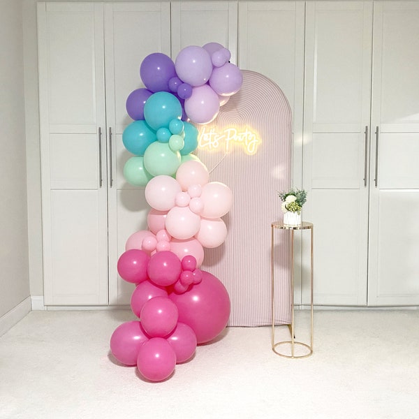 Pink, Mint Teal & Pastel Purple Balloon Arch Garland Kit. Mermaid Unicorn First Birthday, Girl Baby Shower, Butterfly Fairy Wall Backdrop