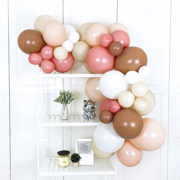 Mocha Brown & Dusty Pink Balloon Garland Arch Kit. Muted Neutral Pastel Wall Backdrop. Boho Retro Baby Shower, Girl 1st Birthday, Graduation