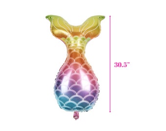 Globo de aluminio Mylar con diseño de escamas de pez y cola de sirena de arcoíris degradado de 30 pulgadas, para primer cumpleaños bajo el mar, baby shower de niña, fondo decorativo con guirnalda de globos
