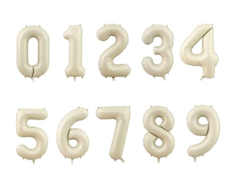 Globo con número blanco crema mate de 32 pulgadas, marfil neutro apagado, globo de aluminio Mylar grande, 100 días, primer cumpleaños, 21.º cumpleaños, aniversario