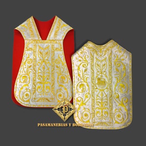 Chasuble Vestment Handmade Embroidered (Low Mass Set). High Quality Metallic Lame Tissue Embroidered With Metal Wire Threads.