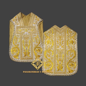 Roman Chasuble Hand Embroidered Made with Metallic Threads on Metal Tissue Lame with Gold Raw Silk Lining.