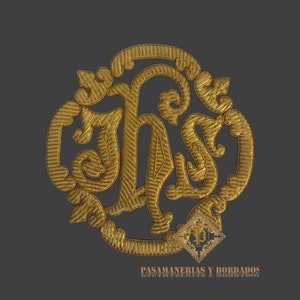 IHS Hand Embroidered made with Bullion/Metallic wire threads.