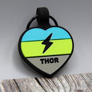 Silent Personalized Soundless Designer Pet ID Tag - Deep Engraved Silicone Double Sided & Engraving Will Last Dog ID Tag Heart Blue Green