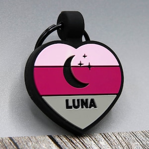 Silent Personalized Soundless Designer Pet ID Tag - Deep Engraved Silicone Double Sided & Engraving Will Last Dog ID Tag Heart Pink