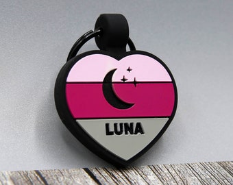 Silent Personalized Soundless Designer Pet ID Tag - Deep Engraved Silicone Double Sided & Engraving Will Last Dog ID Tag Heart Pink