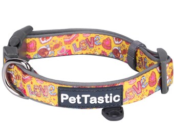Best Adjustable Padded Dog Collar Durable Soft Heavy Duty Banana Yellow Sweet Treats Outdoor & Indoor use for girls, boys, puppies, adults