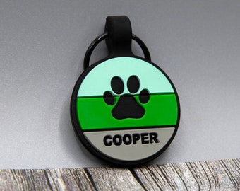 Etiqueta de identificación para mascotas de diseño silencioso, personalizada y sin sonido: silicona grabada de doble cara y con grabado duradero Etiqueta de identificación para perros redonda verde