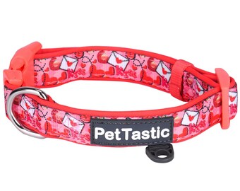 Best Adjustable Padded Dog Collar Durable Soft Heavy Duty Candy Pink Love Envelope Outdoor & Indoor use for girls, boys, puppies, adults