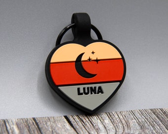 Silent Gepersonaliseerde Geluidloze Designer Pet ID Tag - Diep Gegraveerde Siliconen Dubbelzijdig & Graveren Zal Last Dog ID Tag Hart Oranje