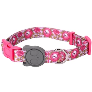 Best Adjustable Dog Collar Durable Soft Heavy Duty Fashionable Halloween Design Rosey Skull Outdoor Indoor for girls, boys, puppies, adults