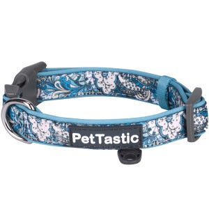 Best Adjustable Padded Dog Collar Durable Soft Heavy Duty Powder Blue Paisley Pattern Outdoor & Indoor use for girls, boys, puppies, adults