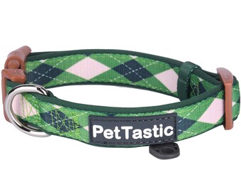 Best Adjustable Padded Dog Collar Durable Soft Heavy Duty Argyle St Patrick's Design Outdoor & Indoor use for girls, boys, puppies, adults