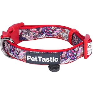 Best Adjustable Padded Dog Collar Durable Soft Heavy Duty Light Blue Paisley Pattern Outdoor & Indoor use for girls, boys, puppies, adults