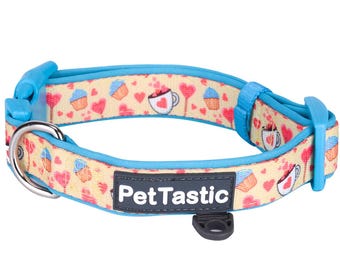 Best Adjustable Padded Dog Collar Durable Soft Heavy Duty Heart Lollipop and Cupcake Outdoor & Indoor use for girls, boys, puppies, adults