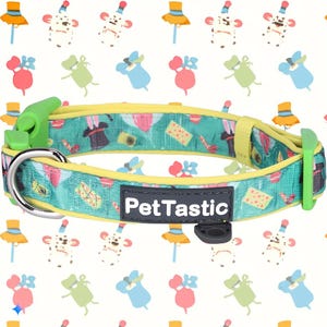 Best Adjustable Padded Dog Collar Durable Soft Heavy Duty Eton Blue Magic Hat Design Outdoor & Indoor use for girls, boys, puppies, adults