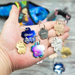 Personalized Designer Pet ID Tag - Deep Engraved Double Sided & Engraving Will Last Dog ID Tag Floral Shape