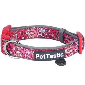 Best Adjustable Padded Dog Collar Durable Soft Heavy Duty Candy Apple Paisley Pattern Outdoor & Indoor use for girls, boys, puppies, adults