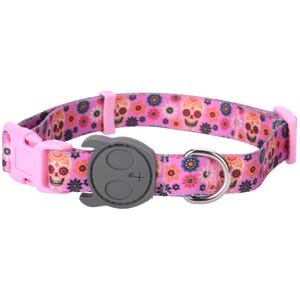 Best Adjustable Dog Collar Durable Soft Heavy Duty Fashionable Halloween Design Floral Skull Outdoor Indoor for girls, boys, puppies, adults