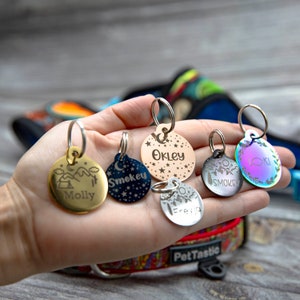 Personalized Designer Pet ID Tag - Deep Engraved Double Sided & Engraving Will Last Dog ID Tag Round