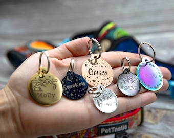 Personalized Designer Pet ID Tag - Deep Engraved Double Sided & Engraving Will Last Dog ID Tag Round