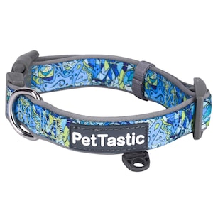 Best Adjustable Padded Dog Collar Durable Soft Heavy Duty Baby Blue Paisley Pattern Outdoor & Indoor use for girls, boys, puppies, adults