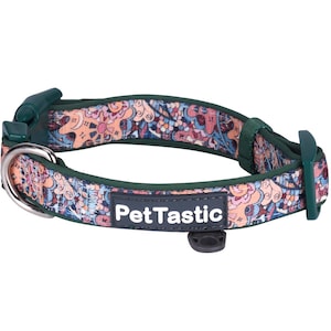 Best Adjustable Padded Dog Collar Durable Soft Heavy Duty Teal Green Paisley Pattern Outdoor & Indoor use for girls, boys, puppies, adults